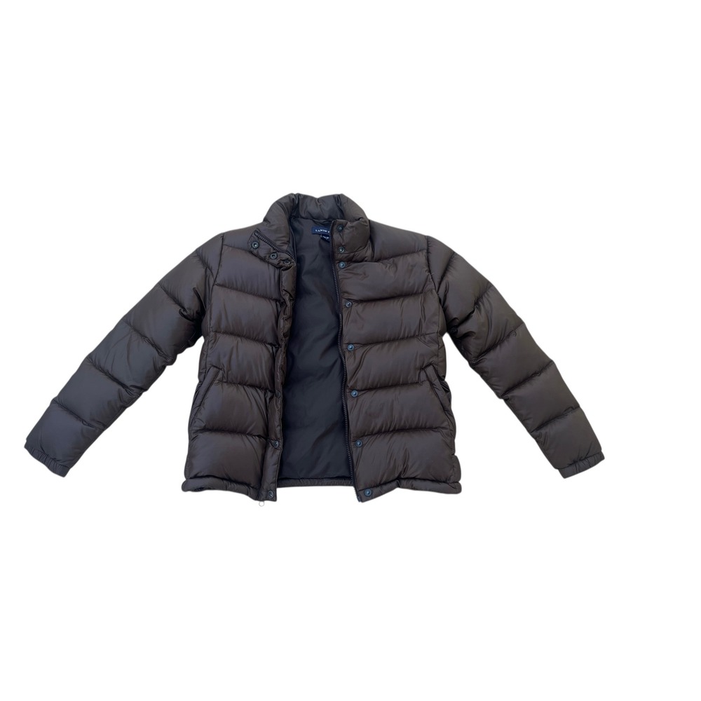 Lands‎ End Womens XS 2-4 Brown Quilted Puffer Jacket Full Zip Snap Front Coat